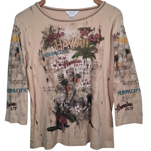 CJ Tops - CJ Banks Hawaii Shirt Plus Size 1X Y2K Aloha Polynesian All Over Print Tiki